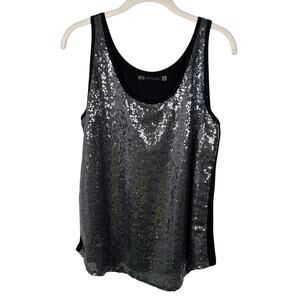 JET John Eshaya Black & Silver Sequins Scoop Neck Tank Top Women's M/L